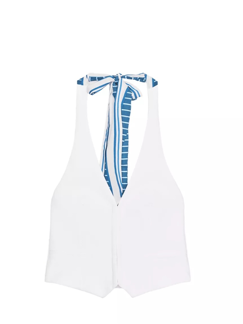 Zara White Vest with Blue Striped Neck Tie